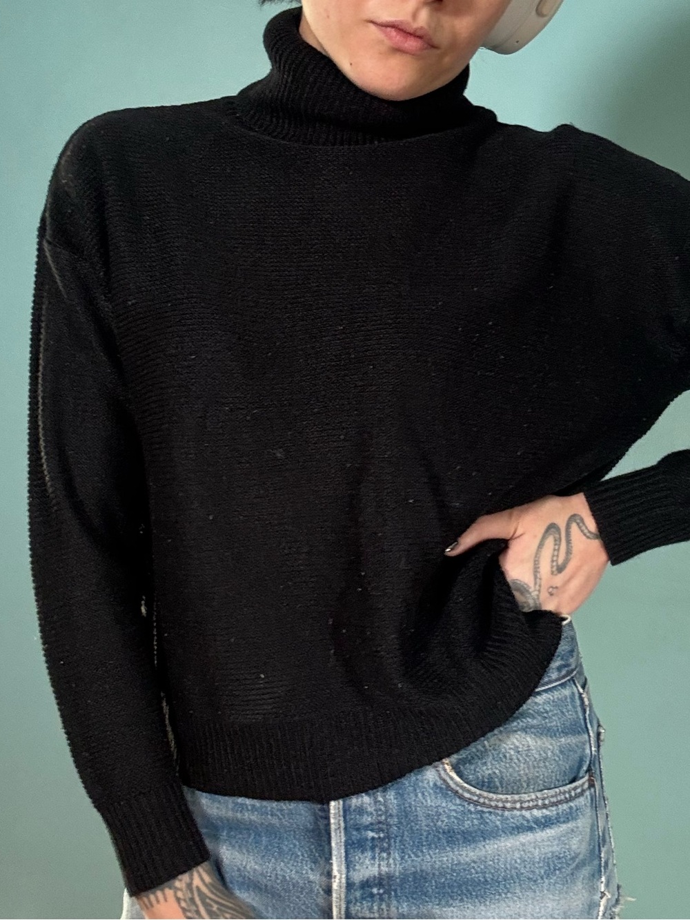 Ambiance Black Turtleneck Cowl Knit Sweater